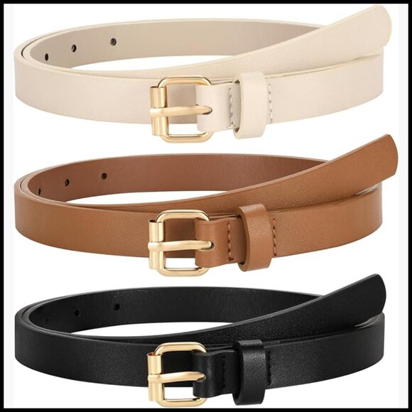 Skinny PU Leather Belt with Gold Buckle for Women main image 5